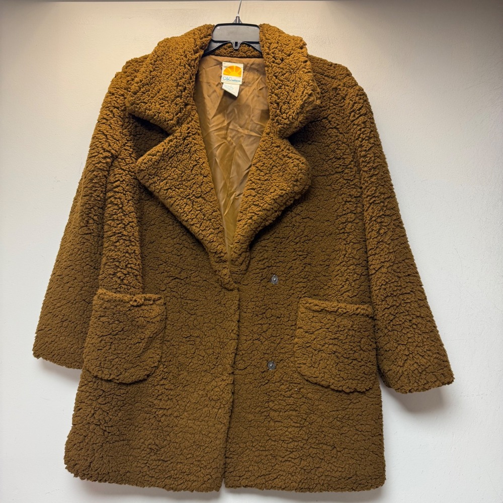 C&C California Teddy Coat Women Large Brown Excellent Faux Fur Sherpa Jacket